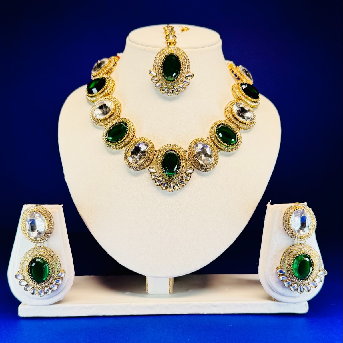 Kundan Mehendi Polish Full Stone Necklace set