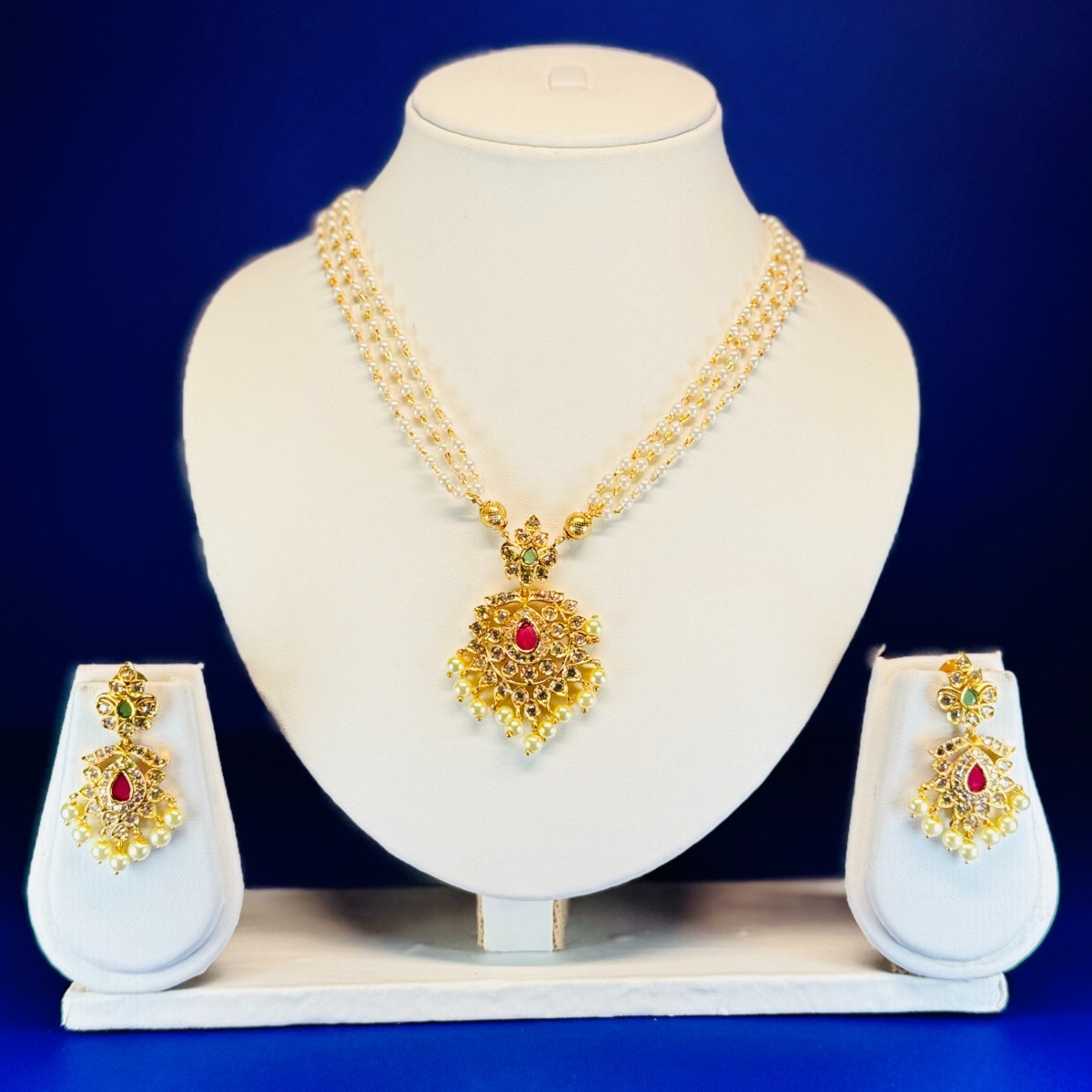 Designer Fancy Style Party wear Beautifull Kemp Jewellery Kemp Desinger Long Pendant Set