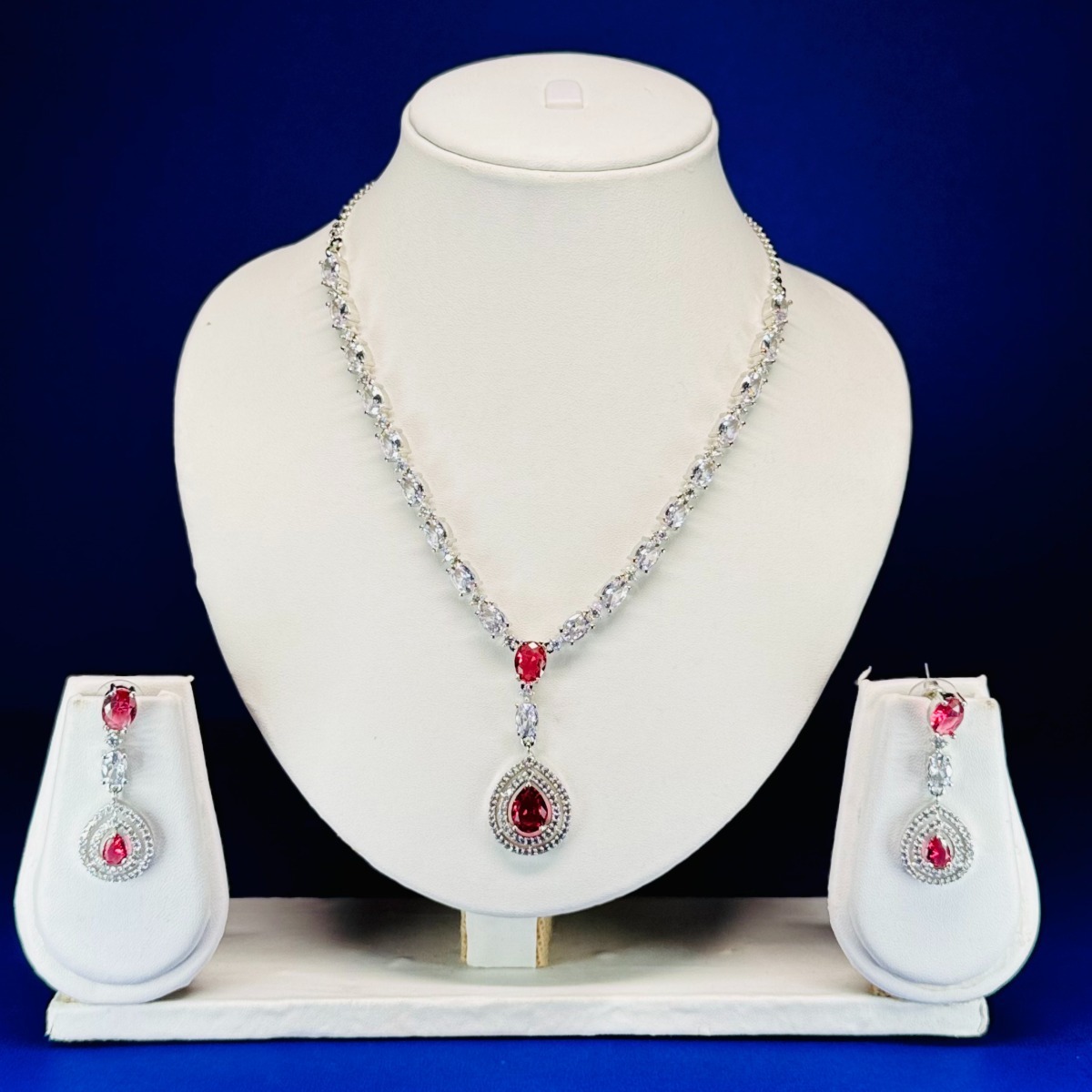 Premium AD Necklace Set with White Rhodium Polish 