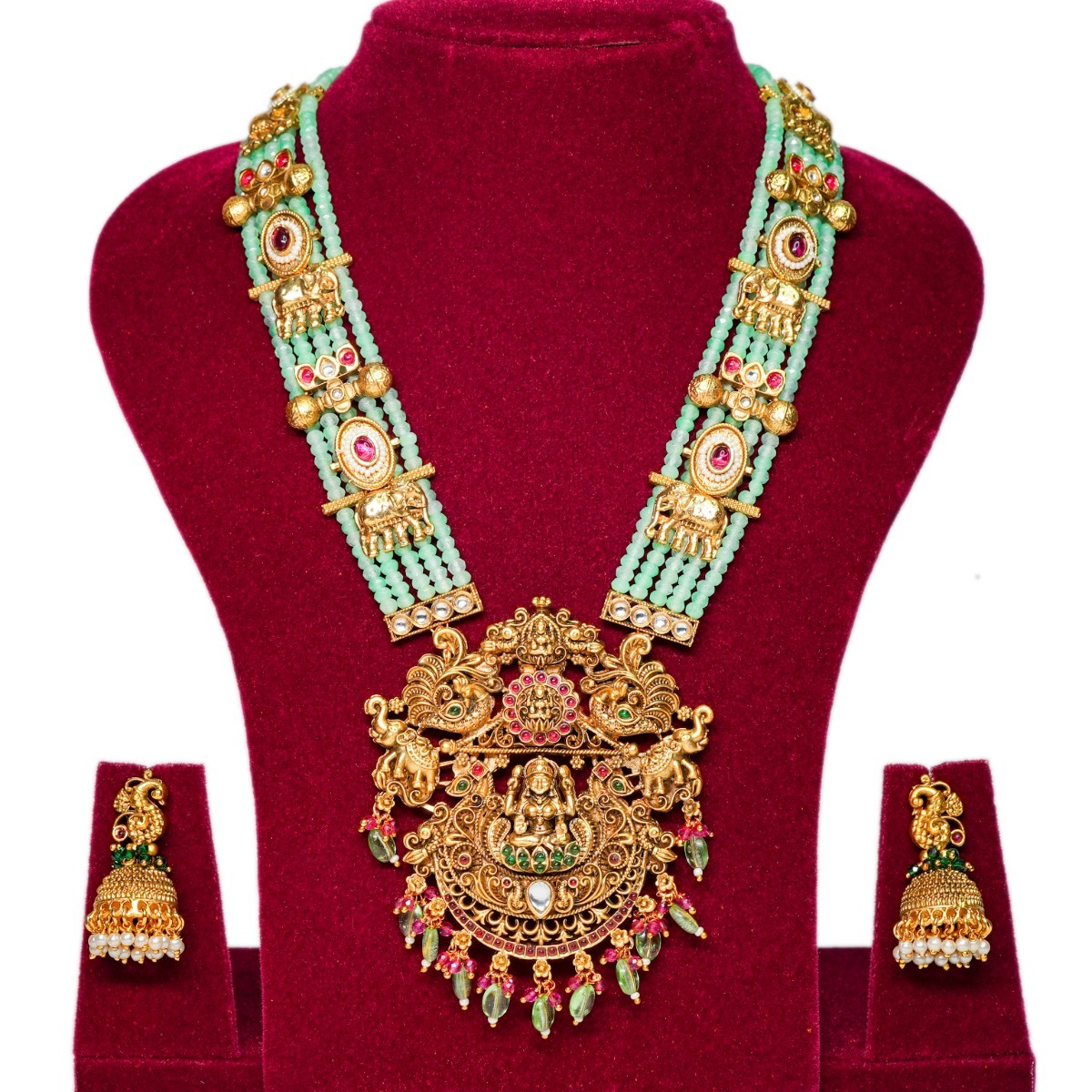 Temple Rajwadi Polish Design Long Necklace Set